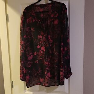 Elegant Black and Pink Floral Blouse
